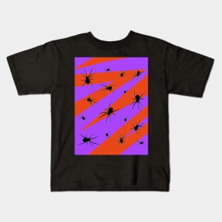 Halloween Spider Pattern on Purple and Orange Kids T-Shirt